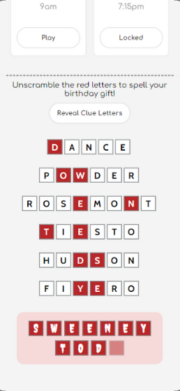 The clue letters unscrambling to spell Sweeney Todd